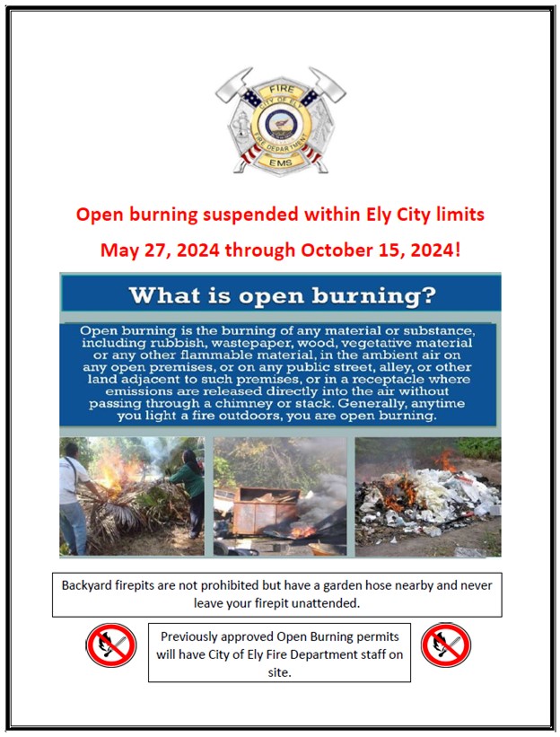 Open burning suspended within Ely City Limits
