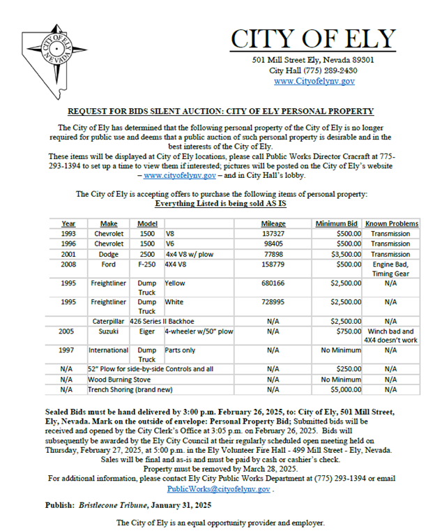 City of Ely Personal Property Sale